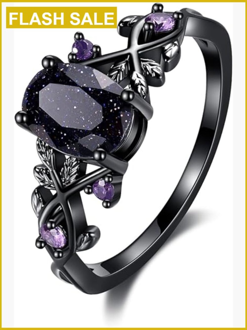Gothic Leaf Ring Blue Sandstone Promise Wedding Band